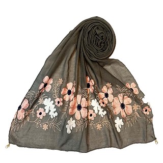 Limited edition embroidered flower hijab - Grey 